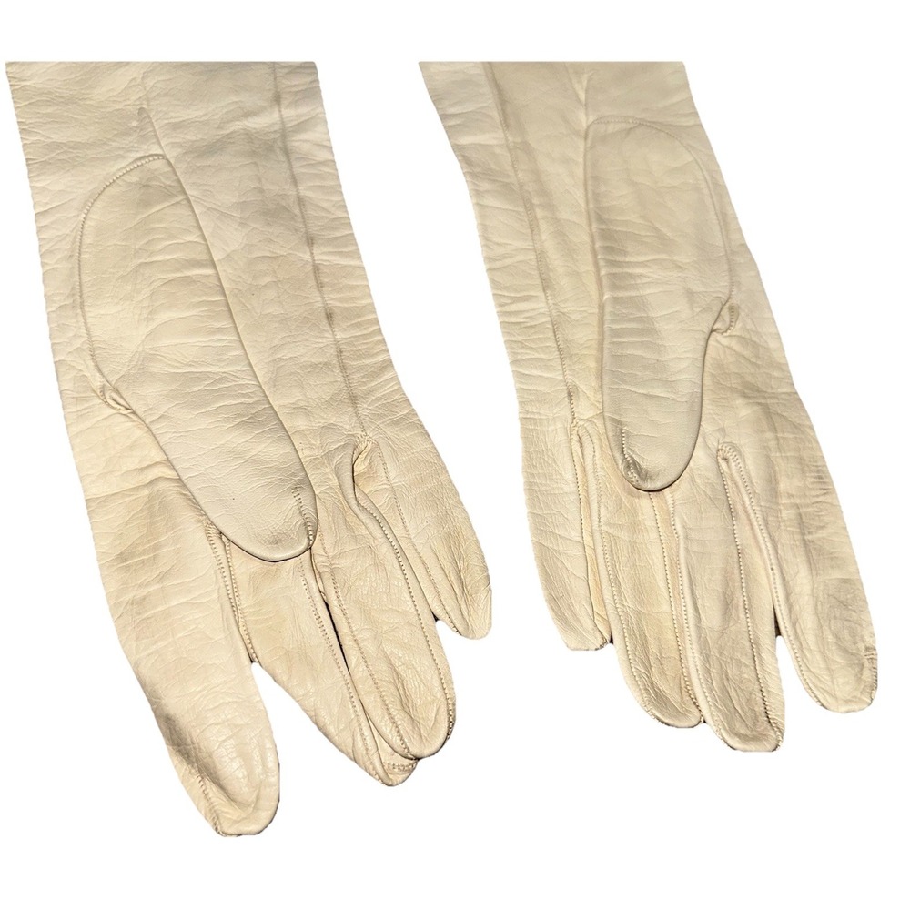 Vintage 1950's Christian Dior Lionel Le Grande Ivory Gauntlet Gloves Leather 6.5 - Picture 4 of 8